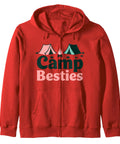 Family Camping Gifts For Campers Zip Hoodie For RV Lovers in red with "Camp Besties" print, perfect for outdoor adventures.