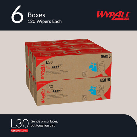 Six boxes of L30 Heavy Duty Cleaning Cloths Wipes With Cloth Like Soft Feel And Tough On Grime Absorbency White Pop Up Box 720 Sheets