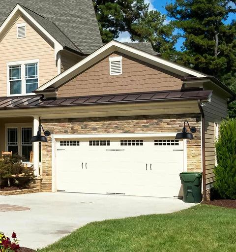 Outdoor Dusk To Dawn Gooseneck Lights Two Pack IP65 waterproof rust-resistant porch garage barn lighting installed on house