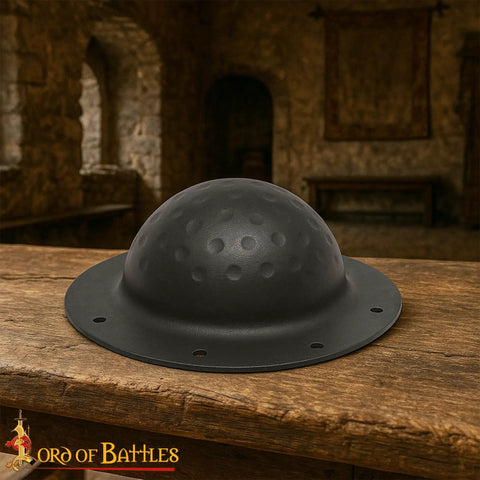 Beefy Hand Forged 12 Gauge Iron Shield Boss Umbo For Reenactment And DIY Shields, 20 cm domed hammered surface on table