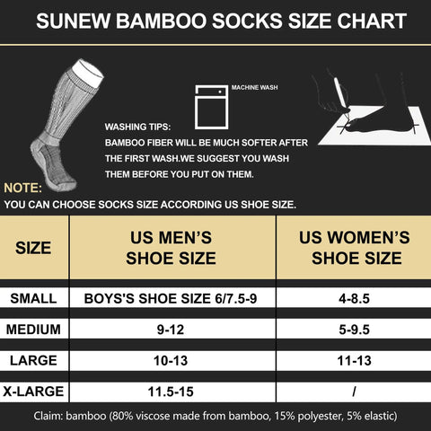Sock size chart for Six Pairs Bamboo Viscose Camping Socks For Men And Women Quick Dry Mid Calf Cushioned Trekking Running Sports Socks