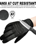 Gloved hand demonstrating cut resistance with knife, Level 5 Needlestick Resistant Gloves For Heavy Duty Work With Needle Puncture Protection ANSI A9 Anti Cut Slash Touchscreen Ready And Kevlar Reinforced Seams For Extra Safety In High Risk Tasks
