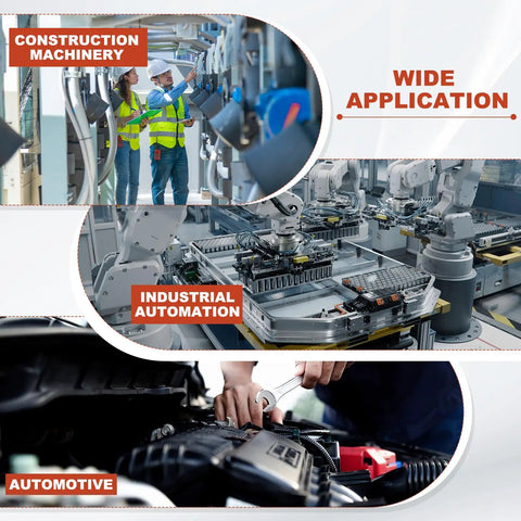 Image illustrating applications of 8Pcs 18x24x16 mm Needle Roller Bearings in construction machinery, industrial automation, and automotive sectors.
