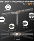 Diagram of 42 In 1 Magnetic Screwdriver Set With Ratchet Handle showing 58-teeth gear, magnetic bite, reinforced rod, and 6.2° ratchet.