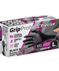 Top Shelf Black Nitrile Gloves 1000 Count Bulk 4 Mil Thick Chemical Resistant Disposable Gloves With Crisp Tactile Feel For All Day Comfort And Serious Work Protection box and hand wearing glove