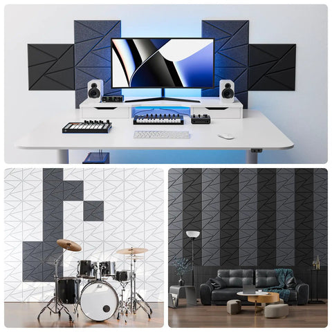 Self Adhesive Acoustic Panels For Walls 22 Pack Premium Soundproof Foam Tiles in home studio and living room setup