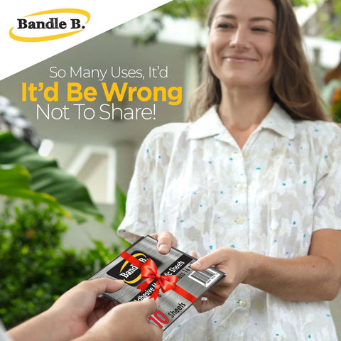 Person receiving a pack of flexible magnetic sheets with adhesive backing, perfect for creating easy picture magnets, labels, and crafts.
