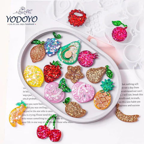 4 Piece Fruit Themed Soft Flexible Silicone Resin Molds For Drop Earrings Keychains Pendants Easy Peasy DIY Jewelry Making Kits Next Level Weekend Craft Projects