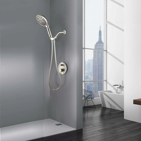 High Pressure Handheld Shower Head With 10 Settings, 4.7 Inch Detachable Shower Head Kit, 5 Ft Hose, Brush Nickel Finish in bathroom