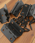 Heavy Duty Tri Fold Hinges For Cabinet Makeover with screws on wooden surface, black rust resistant metal construction