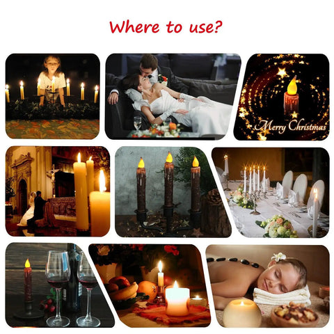 Real Wax Hand Dipped Battery Operated LED Taper Candles Burgundy Six And Three Quarters Inch Flameless Rustic Primitive Decor
