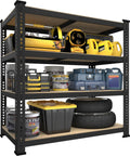 Garage Shelving Unit 40 Inch Wide 20 Inch Deep 59 Inch High 4 Tier Steel Storage Shelves Black with tools and bins