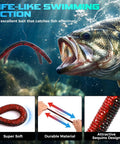 Pro Grade All In One Bass Fishing Lures Kit with 40 soft plastic baits showing lifelike swimming action with fish underwater