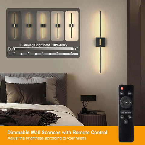 No Sweat Wireless Setup Matte Black And Brushed Gold Battery Wall Sconces Set Of Two With 360 Degree Rotate Tube Waterproof Rust Proof Fixtures with remote and dimmer.