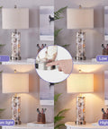 27.5 Inch Coastal Glass Table Lamps Set Of 2 With Seashells And Fairy Lights, 3 Way Dimmable Touch Lamps With USB Ports For That Chill Bedside Vibe, Bulbs Included – showing all four dimmable modes.
