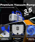 110V One Quarter HP 3.5 CFM Single Stage Rotary Vane Vacuum Pump Pro Grade With AC Manifold Gauge Set And Thermometer