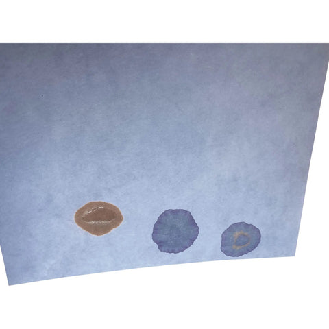Blue Litmus Test Paper 8x10 Inch Sheets Pack Of 24 For Quick Acid Testing In Solutions showing color change spots.