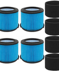 Pack of four VF3500 Fine Dust Filter Replacement For Rigid Wet Dry Shop Vacuums with foam sleeves, compatible with 3-4.5 gallon models