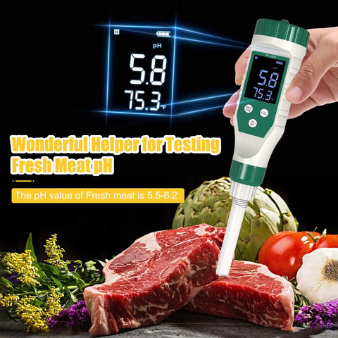 Pro Grade Food pH Meter With High Accuracy 0.01 Resolution for Sourdough and Bread Canning Meat Cheese and Water Spear Type Sensor