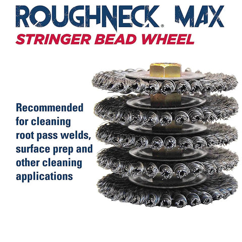 Roughneck Max Stringer Bead Wire Wheel for Weld Cleaning with Steel Fill, Four Inch Wheel, Pack of Five, UNC Nut