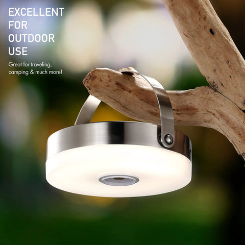 Portable LED Lantern With Built In Rechargeable Battery IP44 Water Resistant For Indoor And Outdoor Use hanging on tree