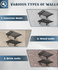 Two Pack 2x3 Ft Wall Mounted Garage Shelves Heavy Duty Steel Storage Racks With Hooks installed on various wall types