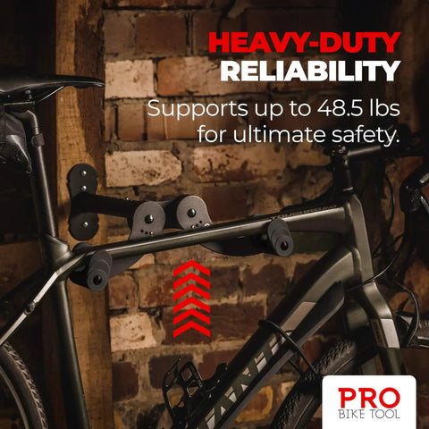 Garage Wall Mount Bike Rack With Durable Alloy Construction And Adjustable Hook Hanger For Indoor Storage installed on a wall