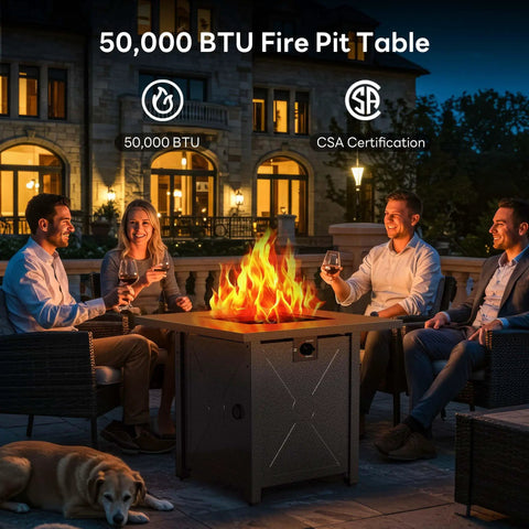 28 Inch Propane Fire Pit Table, 3 In 1 Outdoor Gas Fire Pit With Lid And Lava Rock, 50,000 BTU Steel Fire Pit For Patio Deck Garden And Outdoor Gatherings
