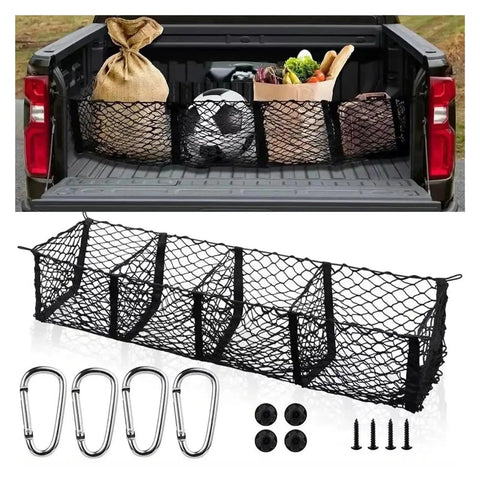 Three Compartment Hammock Cargo Net For Tesla Cybertruck 2024 Plus Trucks, 110x30 cm storage mesh for tailgate.
