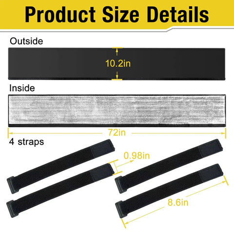Weatherproof Outdoor Pipe Insulation Cover For 72in By 10.2in HVAC Line Set Protector size guide with 4 adjustable straps