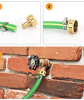 Solid Brass Garden Hose Repair Kit With 1/2 Inch Connectors, 4 End Set Of Female And Male Fittings in use, securing garden hose