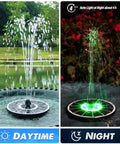 Solar Glass Panel Fountain With 2200mAh Battery, 3.5W Floating Solar Water Pump For Bird Bath Garden Pond Pool Outdoor Use No Fuss Setup, Four Fixed Rods, White Panel With Colorful Lights in daytime and night view