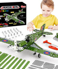 Child assembling Metal 1 To 32 Scale Fighter Airplane Kit With 331 Parts 13 Inch Long DIY STEM Model, tools and parts shown
