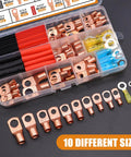 Heavy Duty Copper Wire Lug Kit 130Pcs AWG 2 To 16 Ring Terminals with Heat Shrink Tubing in organized case