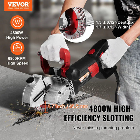 Powerful 4800W Wall Chaser With Laser Guide 6500 RPM For Precise Concrete Grooving in use on concrete surface