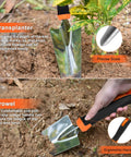 Transplanter and trowel from 10 Piece Stainless Steel Garden Tools Set For Planting And Pruning, Heavy Duty Kit With Ergonomic Non Slip Handles