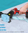 Heavy Duty Hand Drill Pump Moving 750 Gph Water Transfer Loads with suction tubing and drill attachment in action.