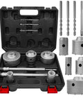 Heavy Duty Concrete Hole Saw Kit With Sds Plus And Max Adapters Pro Masonry Drill Bit Set for brick block stone drilling in tool case.