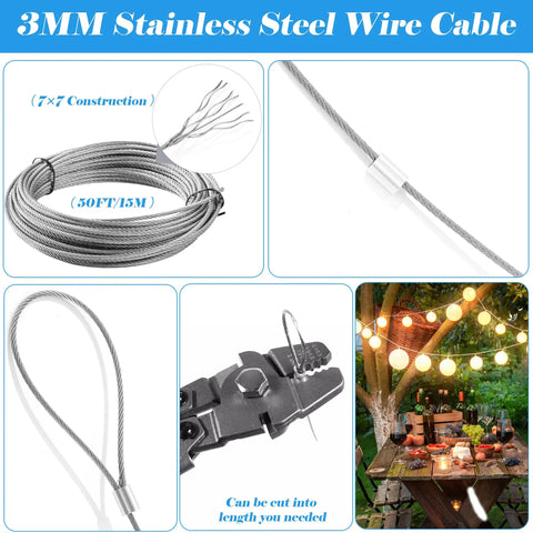 M8 Sunshade Hardware Kit With 50 Ft 3Mm Wire Rope For Triangle And Rectangle Shade Canopies, 304 Stainless Steel Awning Kit For Outdoor Patio Garden Lawn, Easy Installation And Durable Construction