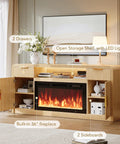 70 Inch Fireplace TV Stand With Wavy Fluted Doors And Adjustable Shelves For 80 Inch TV, Remote And Touch Control Electric Fireplace