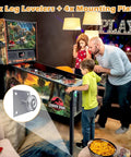 Family playing pinball with Heavy Duty 2 Inch Leg Levelers Set With Square Mounting Plates for arcade cabinets.