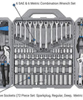 Open Shop Ready 163 Piece SAE And Metric Mechanic Tool Set with 72 tooth ratchets in chrome vanadium steel case.