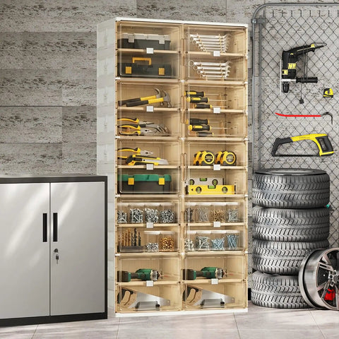 40 Pair Shoe Storage Cabinet With 2 Rows And 10 Tiers No Tools Needed In 3 Easy Steps Clear Magnetic Door Shoe Rack in garage