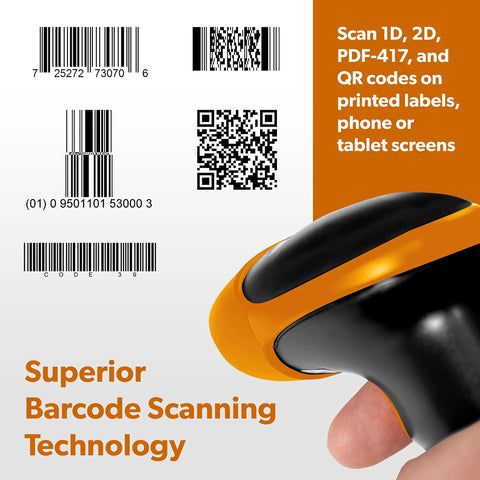 No Fuss Wireless Barcode Scanner With Usb Stand For Lightning Fast 1D 2D Qr Code And Pdf417 Label Reading showing scanning process.