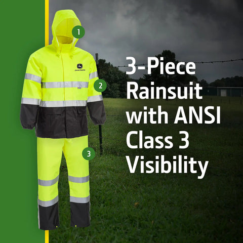 High Visibility ANSI Class III Rain Suit Jacket and Bib Set for All Weather Workwear, Color Block Yellow and Black, Water Resistant with 3M Reflective Tape, Sealed Seams, Hook and Loop Closures, Unisex XL