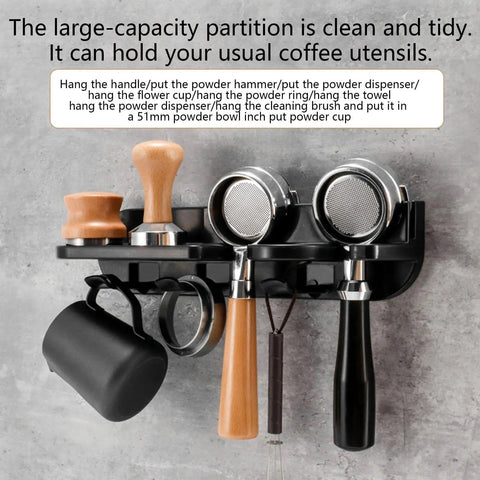 Heavy Duty Espresso Tamper Holder Wall Mount Portafilter Rack With Drip Tray Kitchen Coffee Accessories Organizer Barista Station with tools.