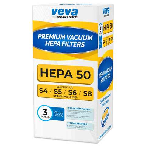 Three Pack Premium Vacuum HEPA Filter Set For Miele S Series And Compact Canister Models, Captures 0.3 Micron Dust And Allergens box