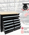 Beefy 9 Drawer Rolling Tool Chest On Wheels With Wood Top Heavy Duty Steel Tool Cabinet For Garage Workshop Or Warehouse Large Capacity Tool Organizer For Tools Parts And Gear, black