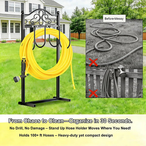 Built Tough Heavy Duty Garden Hose Holder With Four Stabilizing Spikes Freestanding Metal Hose Stand For Up To 100 Ft Of Hose