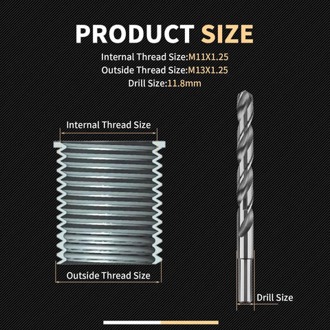 Pro Grade Heavy Duty Thread Repair Kit M11x1.25x28.2mm With Stainless Steel Inserts And HSS Drill Tap Counterbore Installation Driver Metric